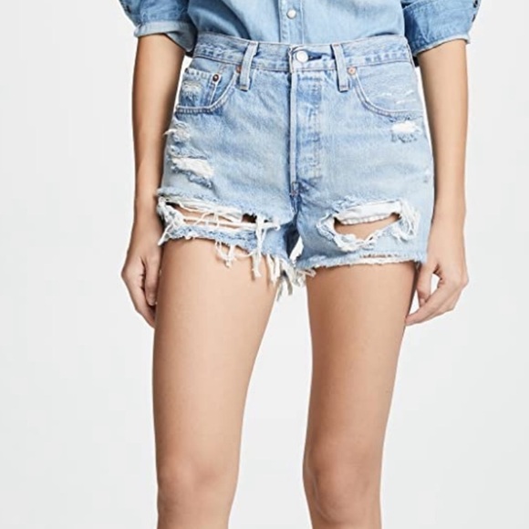 Levi’s 501 Distressed Light Wash Jean Shirts Size 29 - Picture 1 of 9